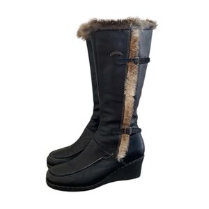 SAUTE MOUTON  Léonie Black Leather & Fur Trim Winter Boots Size 41